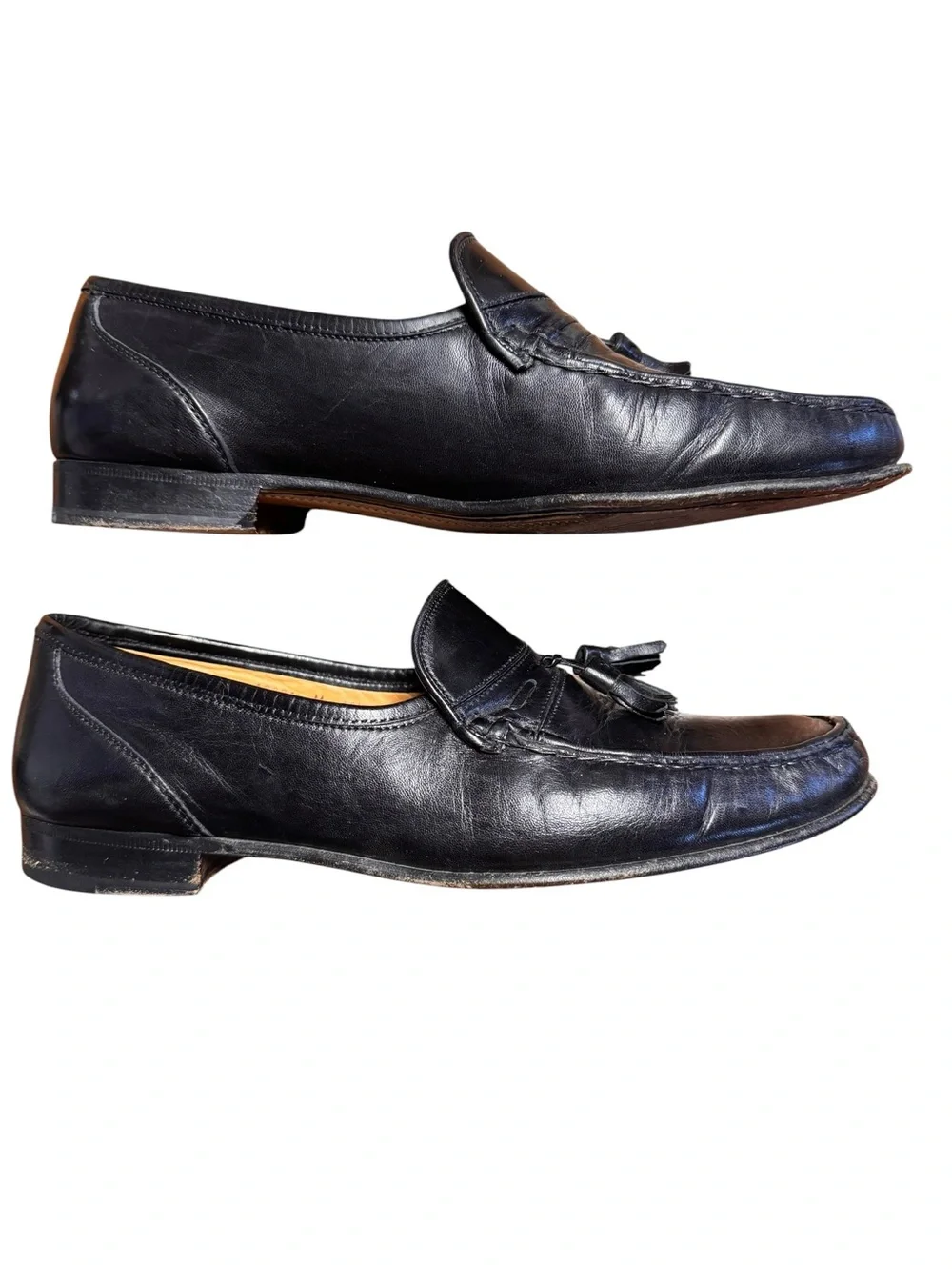 Bruno Magli Braxton Black Leather Tassel Loafers Mens 10.5 Bologna Italy Retro